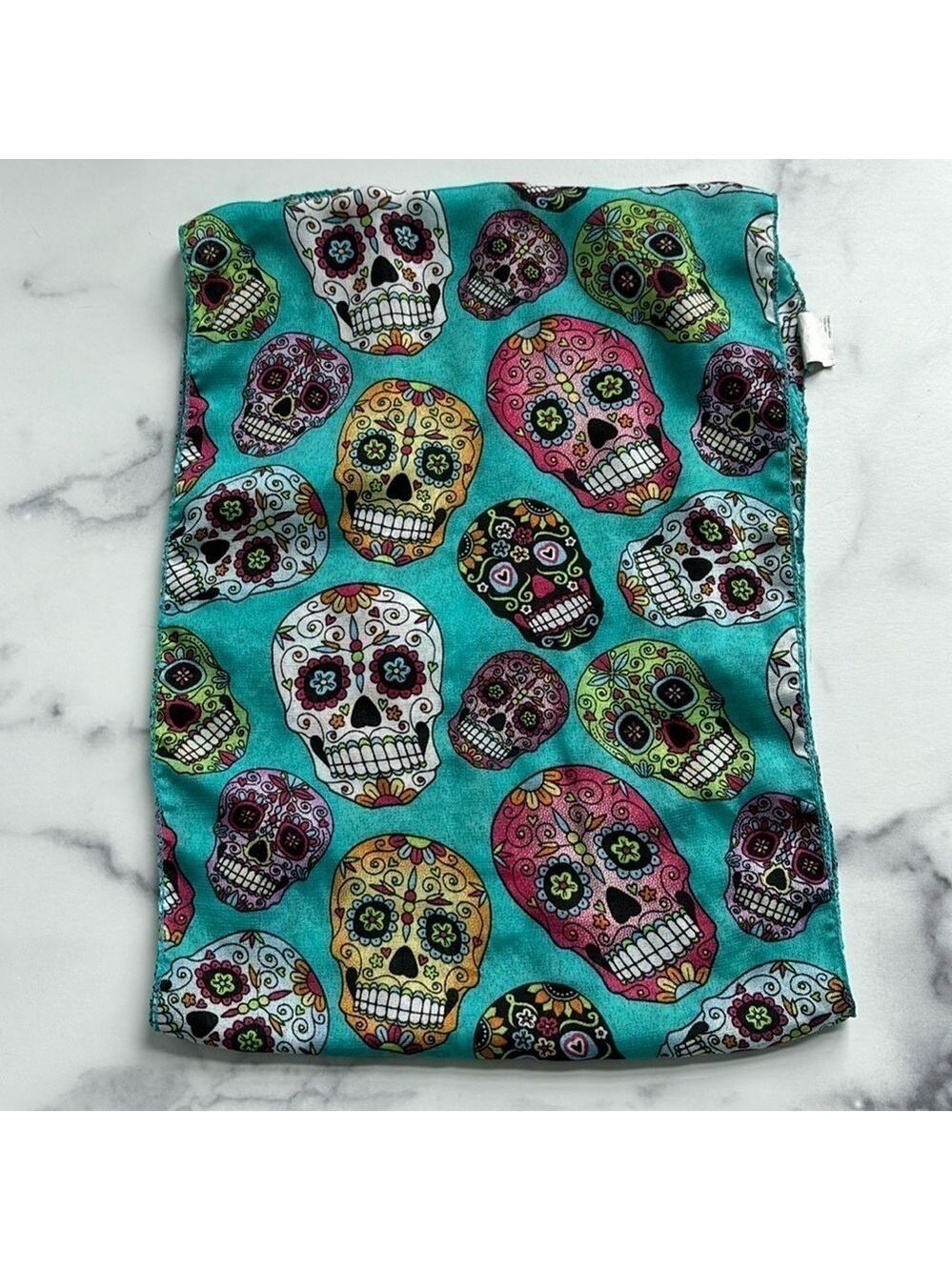 Day of the Dead Sugar Skull Print Teal Lightweight Rectangular Scarf